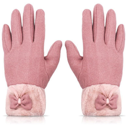 Women's Winter Warm Gloves with Cute Bow & Touched Screen